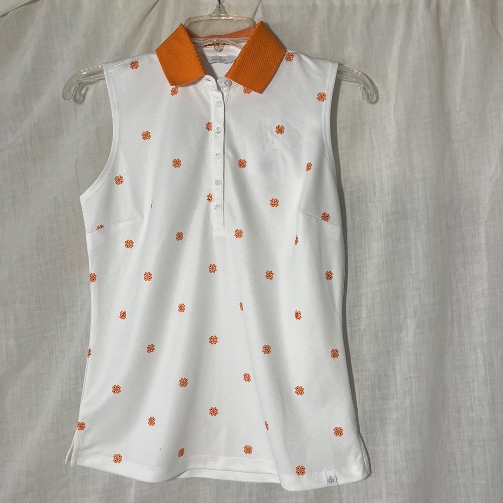 Walter Hagen Women's Medallion Print Sleeveless Golf Polo Orange & White XS NWT